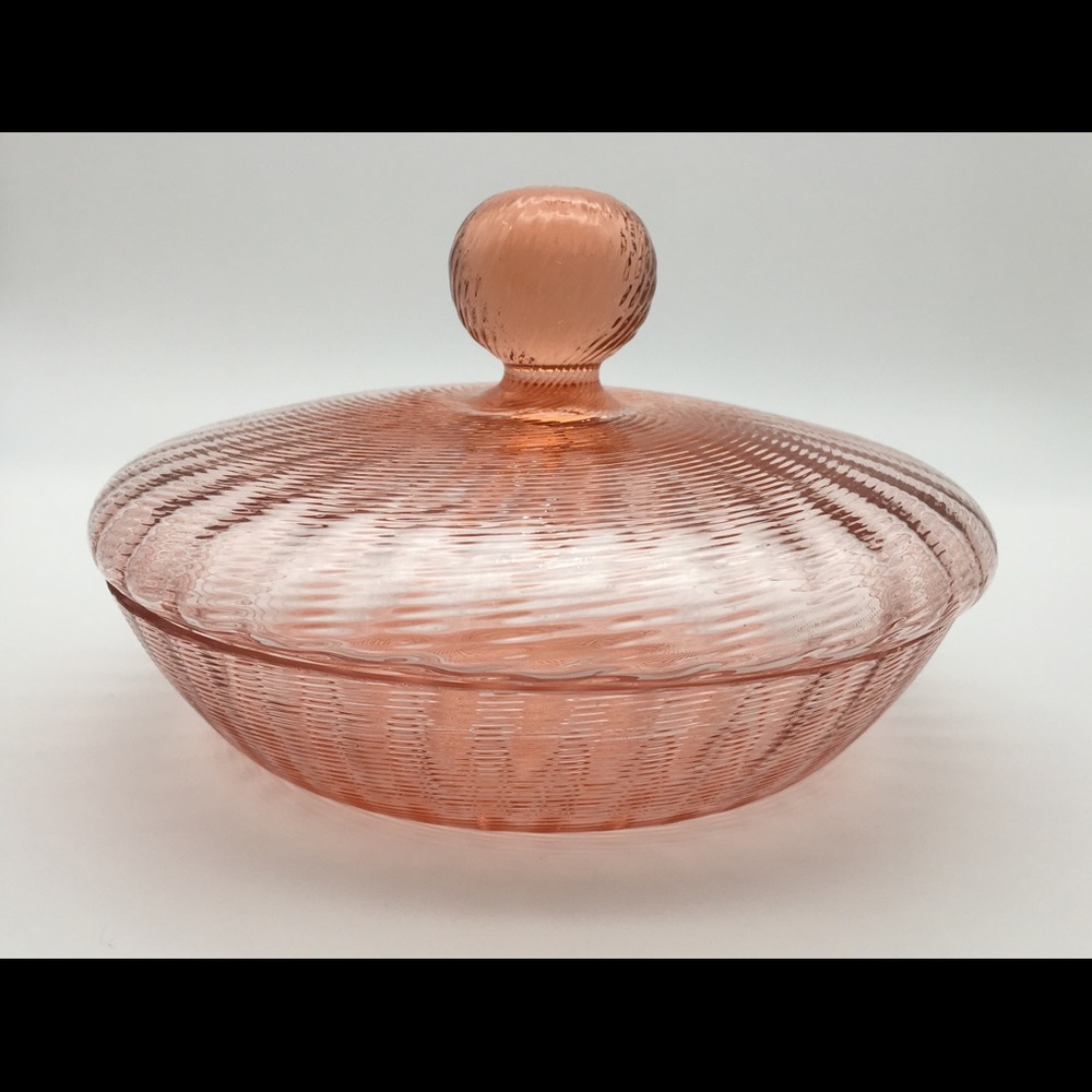 Vintage Pink Depression Glass Bowl with Lid